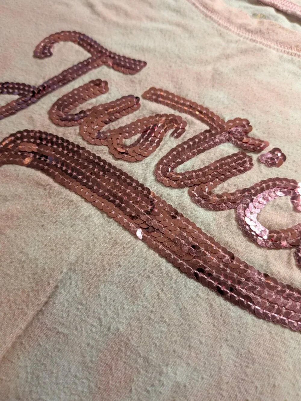 Justice Girls Size S 7/8 Pink Sequin Logo Tee Short Sleeve Sparkle Shirt